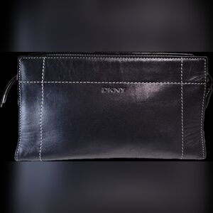 DKNY Black Leather Sholder Bag Hanbag Vitange Handbag Purse